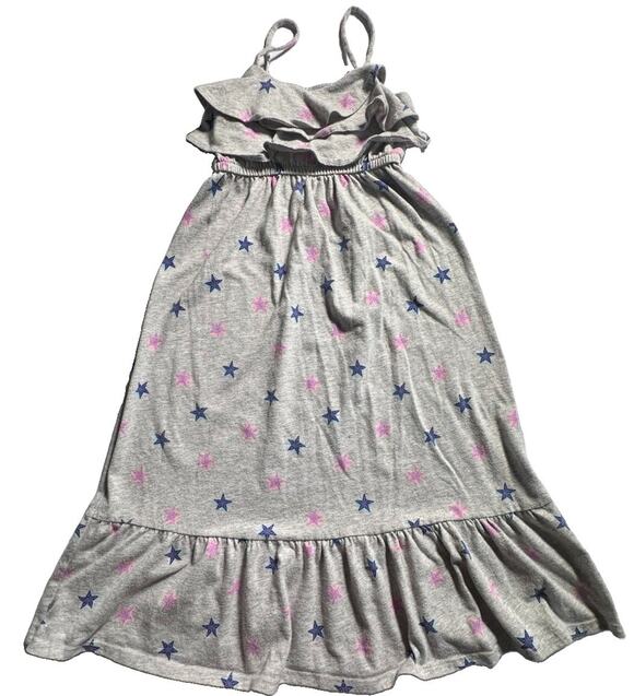 Cat & Jack Other - Cat & Jack Girls Maxi Dress XS 4/5 Gray Pink Blue Stars Ruffle Sleeveless